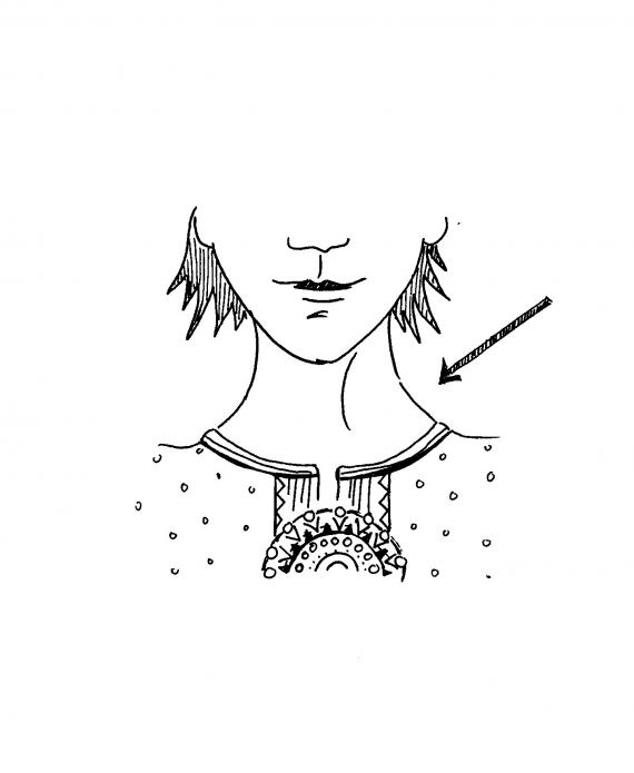 Tegnet bilde av halsen til en dame.