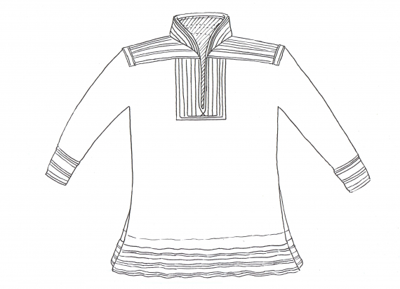 Tegning av en Kautokeino herrekofte.