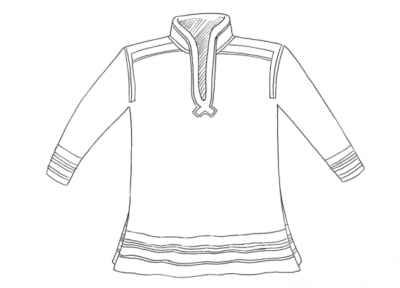 Tegning av en Karasuando herrekofte.