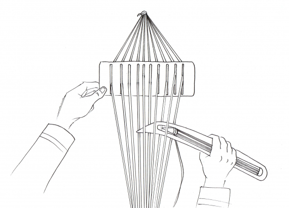 Tegning av to hender som vever noe.