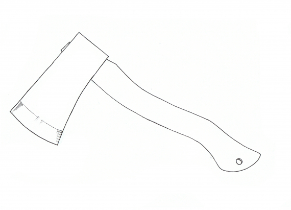 Tegning av en en hånds øks.