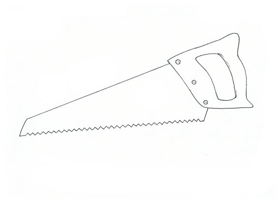 Tegning av en håndsag med nokså store tenner.
