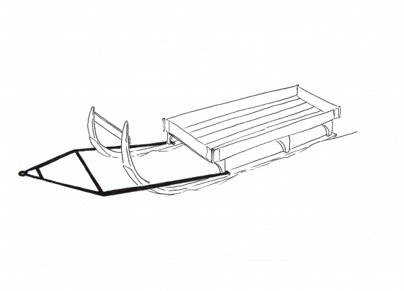 Tegning av en arbeidsslede med karmer.