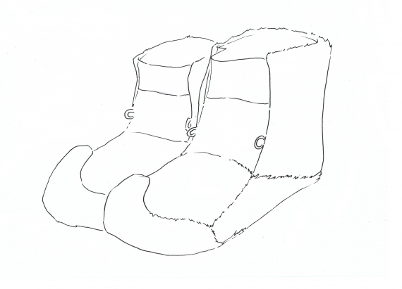 Tegning av et par skaller som skal ha bånd.