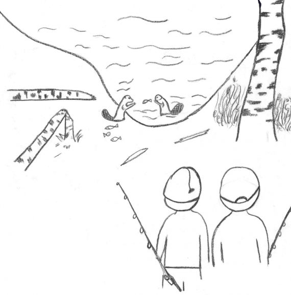 Tegning av folk som fisker.