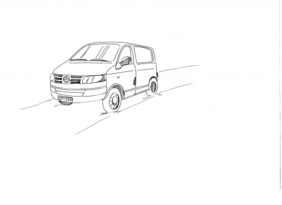 Tegnet bilde av en kassebil.