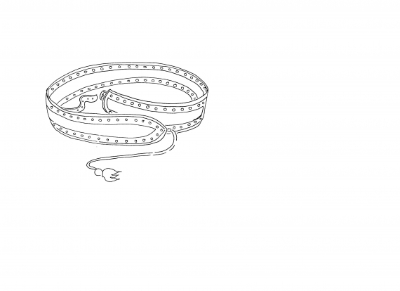 Tegnet bilde av et belte uten knapper.