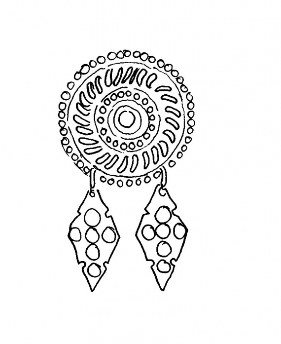 Tegnet bilde av en belteknapp til koftebruk.