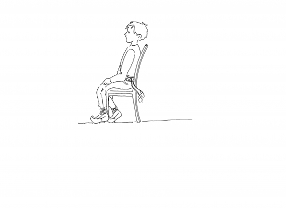 Tegnet bilde av en gutt som sitter veldig rakrygget.