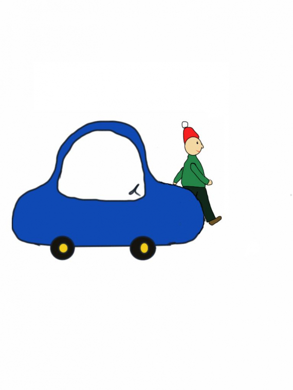 Tegning av en bil som er bak en person.