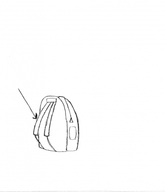 Tegning av en ryggsekk med fokus på bærereimene.