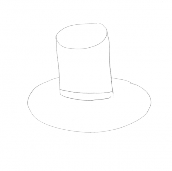 Tegning av en flosshatt.