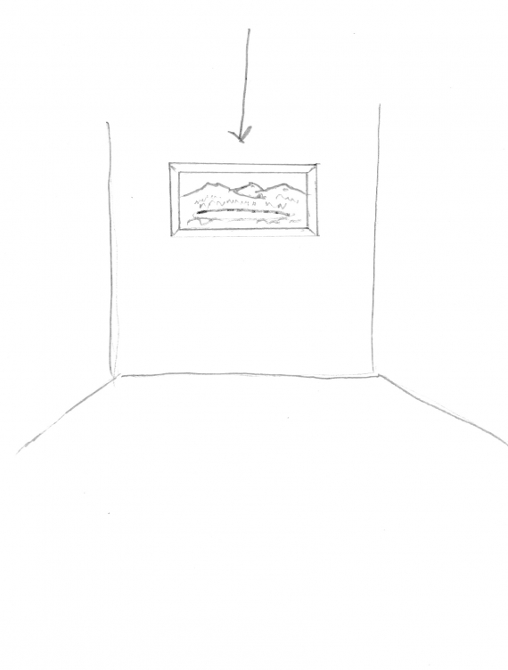 Tegning av et bilde som henger på en vegg.