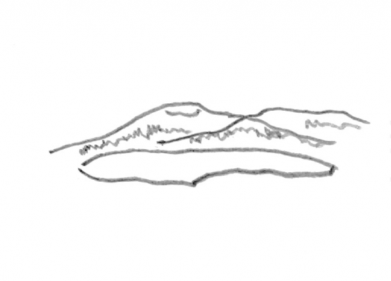 Tegning av en innsjø.