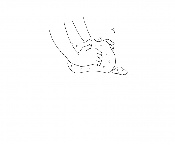 Tegnet bilde av to hender som jobber med en brøddeig. 