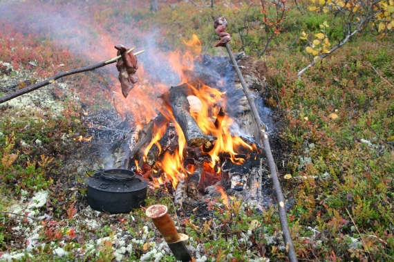 Mat som grilles over åpen ild.