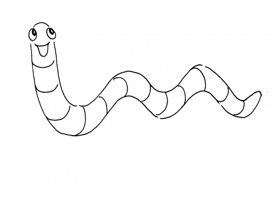 Tegnet bilde av en smilende meitemark.