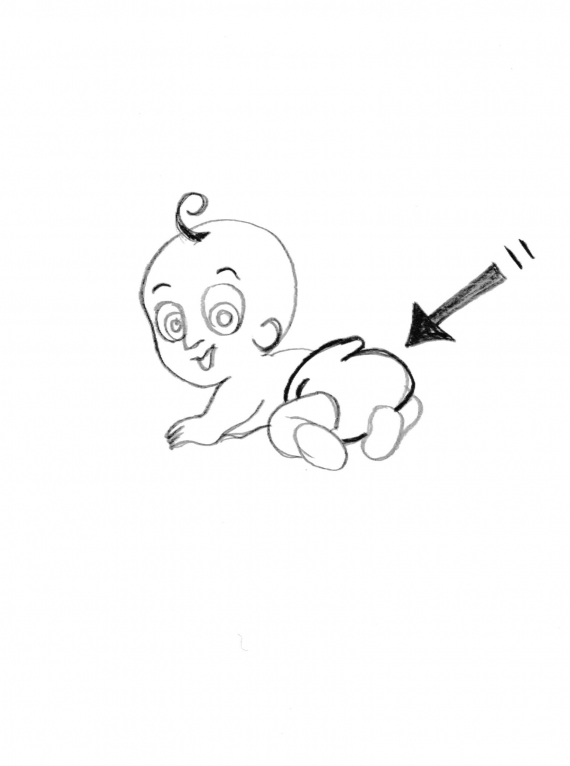 Tegning av et barn som har bleie på seg.