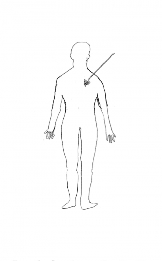 Tegning av et menneske med fokus på ryggen.