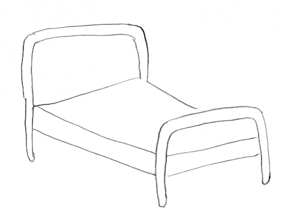 Tegning av en seng.