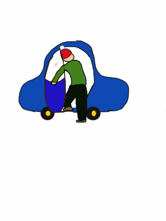 Tegning av en gutt som går inn i en bil.