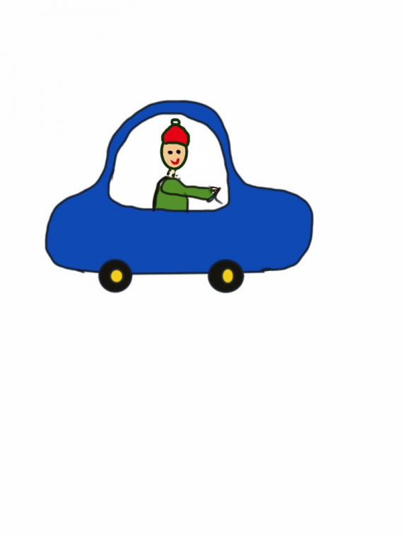 Tegning av gutt som kjører bil.