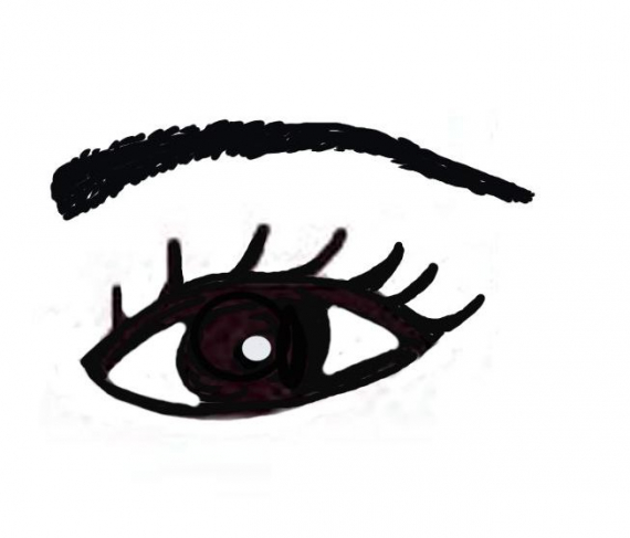 Tegning av et øye og øyenbryn.