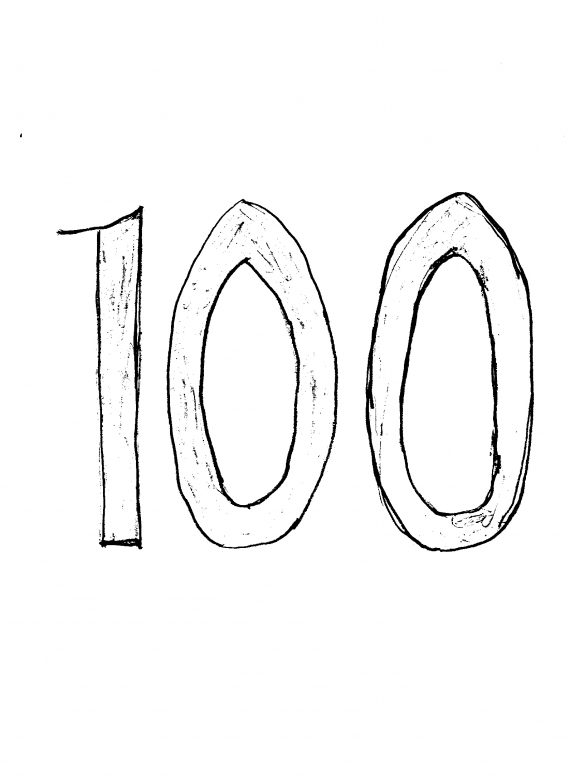 Tegning av tallet hundre.