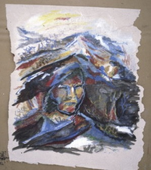 Kunstverk med motiv av ansikt.