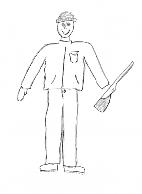 Tegning av en jeger med en hagle.