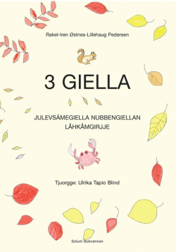 Bokomslag med tittelen 3 giella, med bilder av blader som faller og små dyr.
