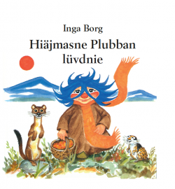 Omslag av boka Hjemme hos pluppe, med bilde av en blåhåret liten vesen og røyskatt.