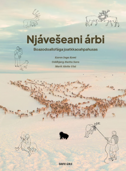 Bokomslag, bilde av vinterlagt vidde med en reinflokk på flyttefot.