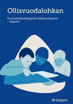 Tre elever som leser ved ett bord.