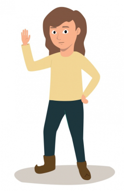 Tegning av en voksen kvinen som rekker opp handa. 