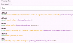 Bilde av en digital ordbok med samiske ord i alfabetisk rekkefølge.