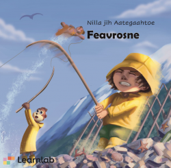 Bokomslag. Illustrasjon av en gutt og en apekatt som fisker i fjæra.